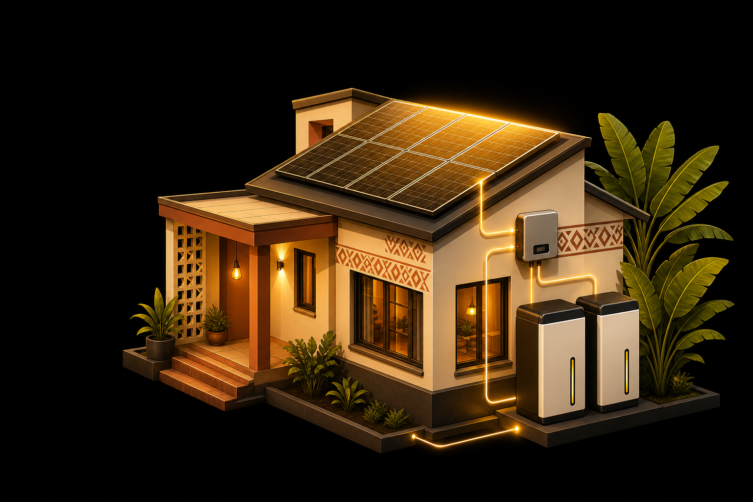 Solar-powered African home connected to battery storage